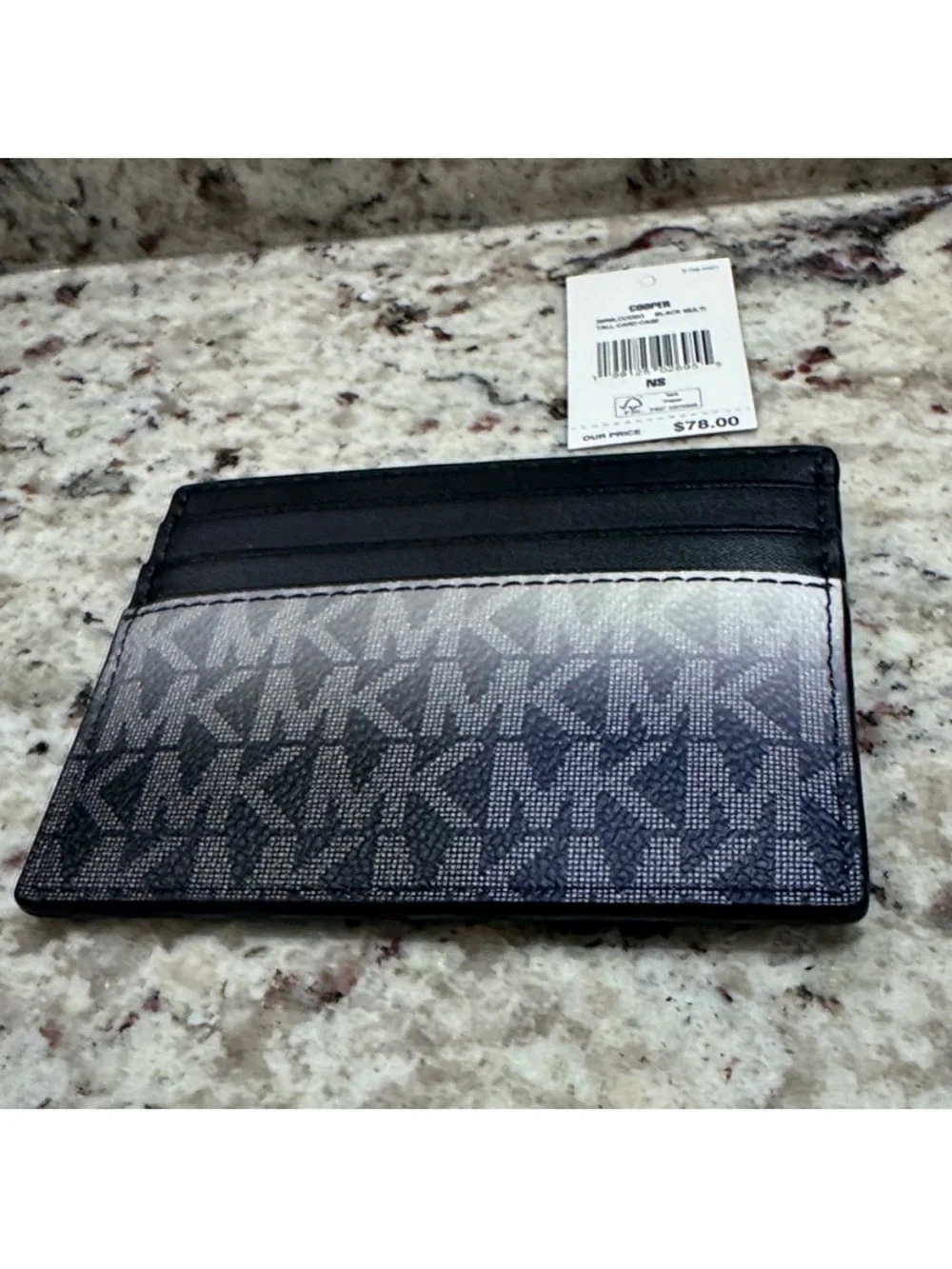 Michael Kors Black and Gray Monogram Card Case nwt unisex